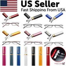 Compact Reading Glasses with Aluminum Tube Case Men Women Spring Hinge Reader picture