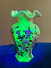 Fenton Burmese OOAK diamond optic hex vase hand painted by Pam Hayhurst picture