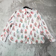 Talbots Plus 2X Floral Cotton Button Down Shirt White Pink Block Print ID6903 picture