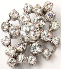Elegant Vintage Mid-Century Diamond 14K White Gold Pin Brooch Diamond Cluster picture