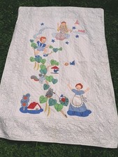 Vtg 1940s50s Hand Appliqued Childs Quilt Jack and the Beanstalk Fairy-tale picture