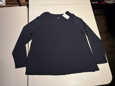 New J Jill Shirt Women’s Large Blue Pima Cotton Cree Neck Tee Top Long Sleeve picture