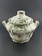 Vintage Lonsdale Ridgways England Grapevine Covered Sugar Bowl Green Gold picture