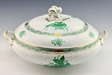 🦋 MINT HEREND Chinese Bouquet Green Casserole Lidded Tureen Dish picture