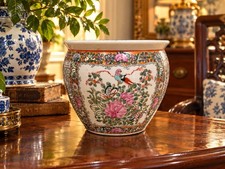 Vintage Chinese Famille Rose Fish Bowl Planter Cachepot Koi Guangxu Mark picture