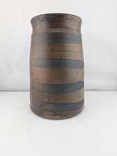 Primitive Western PA Stoneware Salt Glazed Jar 4 Cobalt Stripes Tapered Wax Seal picture