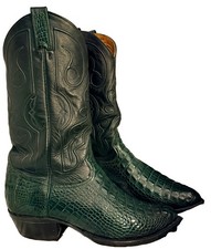 Tony Lama 6428 Hornback Caiman Cowboy Boots Men's US 8.5 Green/Black picture