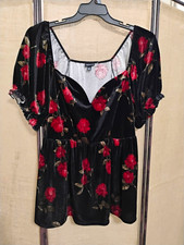 Torrid Black/Red Rose Floral Velvet Puff Sleeve Babydoll  3XL picture