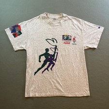 VTG 1996 Atlanta Olympics Torch T Shirt Mens L Grey Coca-Cola 90s Single Stitch picture