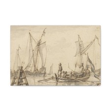 Abraham Storck - Stille zee met enkele boten - 1645 - 1710 - Canvas Wall Art picture