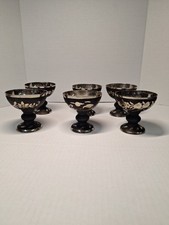 Vintage Black & Silver Etched Goblet Set, Birds, Floral, India Decorative  picture