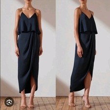 NWT Shona Joy Luxe Draped Tulip Hem Cocktail Frill Dress Sapphire Blue (6) #0593 picture