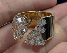 3Ct Pear Cut Lab-Created Diamond Engagement Ring 14k Yellow Gold Plated Silver picture
