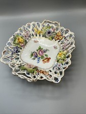 Antique Dresden SP Carl Thieme Reticulated Footed Plate with Encrusted Flowers picture