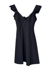 Allara Black Ruffle Strap Tie Back V-Neck Fit and Flare Mini Dress NEW picture