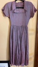 Vintage 1920s Purple Polka Dot Cotton Dress with Short Sleeves and Pleated Skirt picture