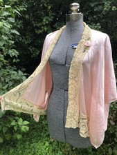 Vintage Antique 1920’s Art Deco Shell Pink Dressing Jacket Brussels Lace picture