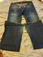 bebe Women’s Dark Wash Bootcut Jeans Slim Low Rise 5-Pocket Rhinestone picture