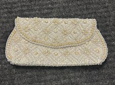 Vtg 1960s Iridescent Sequin Faux Pearl Clutch Purse Handmade Hong Kong Glam picture