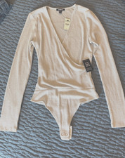 NEW Express Ribbed Sweater Bodysuit Women's S Long Sleeve Gray Stretch Soft $58 picture