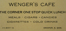 Draper Jones County SD History Wenger's Cafe Advertising Card Small Town 1930s picture