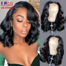 Wear and Go Glueless Bob Wig Human Hair Body Wave Human Hair Natural Black USA picture