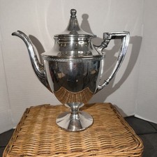 Antique 1930s Art Deco Style Silver Plated Coffee Tea Pot Greek Key Trim picture