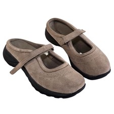 LL Bean Womens Tan Suede Mary Jane Mules Comfort Slip On Shoes Size 9 picture