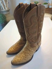 Vintage Tony Lama Full Quill Ostrich Western Cowboy Boots Size 9.5D Tan EUC picture