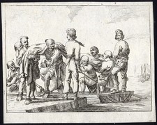 Rare Antique Master Print-SHIP-ROWBOAT-UNLOADING-SAILOR-Schaep-De Wael-ca. 1649 picture