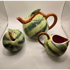 Pier 1 Imports Watermelon Teapot Creamer Sugar Bowl Ceramic Tea Set 3 Piece picture