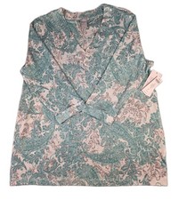 Chico's Women's Size 2 Aqua And White Floral Top Tunic NWT 100% Linen Coastal  picture
