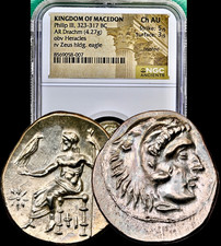323-317 BC Macedon Philip III Lifetime Greek Silver Drachm Coin NGC Choice AU picture