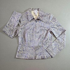 Joseph Ribkoff Purple Gold Paisley Jacquard Zip Jacket Size 6 Made in Canada picture