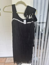 NEW Black Roaring 20's Flapper Dress w Long Gloves & Sequin hairband FREE S & H picture