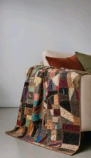 Vintage Hand Embroidered Crazy Quilt Throw Folk Art Patchwork 67x72 picture