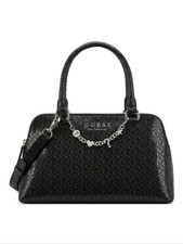 GUESS Black Logo-Print Satchel with Silver Charm Chain picture
