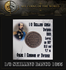1855 Sweden 1/3 Skilling  Charles XIV, King of Sweden #174 picture