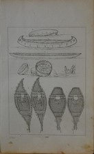 Antique 1840's Native American Engraving Art Chippewa Sioux and Mandan Canoe picture