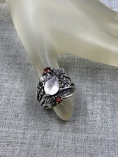 PZ Or Paz Israel Pink Quartz & Garnet Flower Floral Sterling .925 Ring Size 8 picture