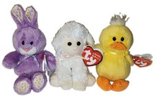 Ty Basket Beanie Babies💜SET OF 3 BLOOM FLEECIA & PUDDLES 3
