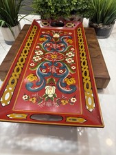 Vintage 22” Hand Painted Rosemaling Tole Metal Tray Scandinavian Folk Art picture