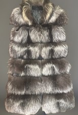 Real Silver Fox Fur Vest Lambskin Leather L: 38”Bust: 20 1/2” Sz M/L Pockets picture
