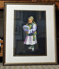 Orig Signed Watercolor by Esther Hunt: Chinese Girl Lighting a Lantern c 1901/05 picture