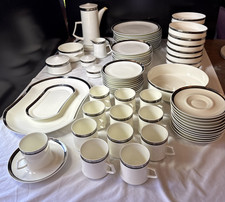 12-Setting Mikasa Solitude Bone China Japan Platinum Trim Dinnerware Set  A5-166 picture
