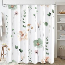 Sage Green Beige Floral Shower Curtain 72x72 Watercolor Fabric Bathroom Decor picture