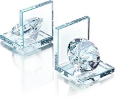 1 Pair Crystal Bookends with 80mm Clear Diamond, L Shaped Heavy Duty Book End... picture
