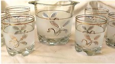 Vintage Covetro Italian Bar Set – Frosted Gold Wheat Whiskey Glasses Ice Bucket picture