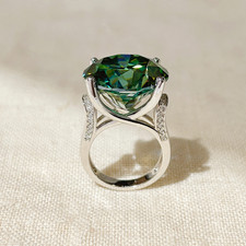 Massive 20ct Green Moissanite Brilliant Cut Ring S925 Silver picture