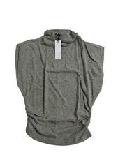 Michael Stars Amara Mock Neck Power Shoulder Top Womens L Heather Grey Ultra Rib picture